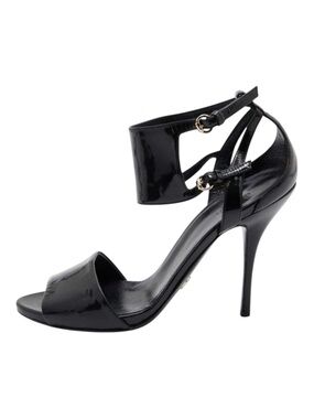 Gucci black patent ankle strap sandal heels